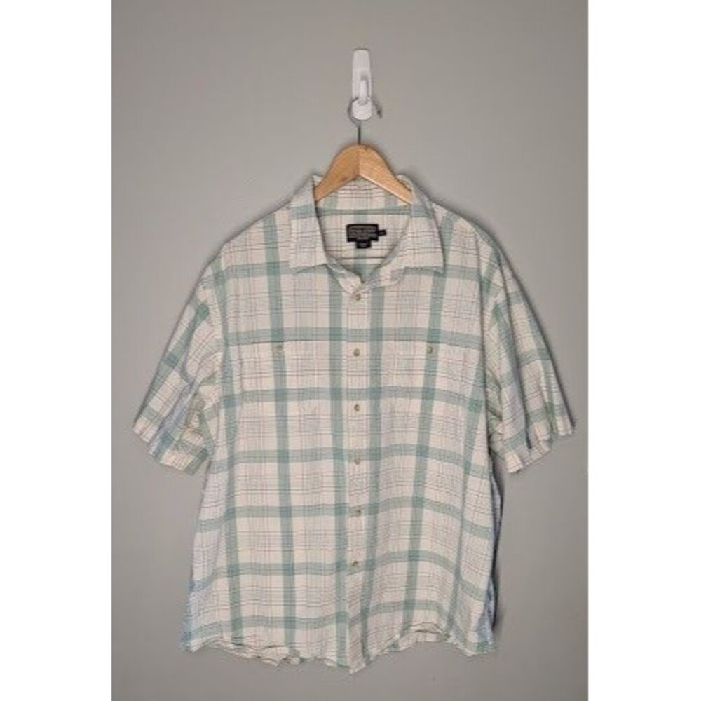 Pendleton Mens XXL Short Sleeve Plaid Button Down Shirt Cotton White Teal Navy